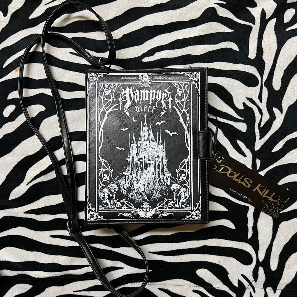 Dolls Kill Black and White Castle Crossbody Bag